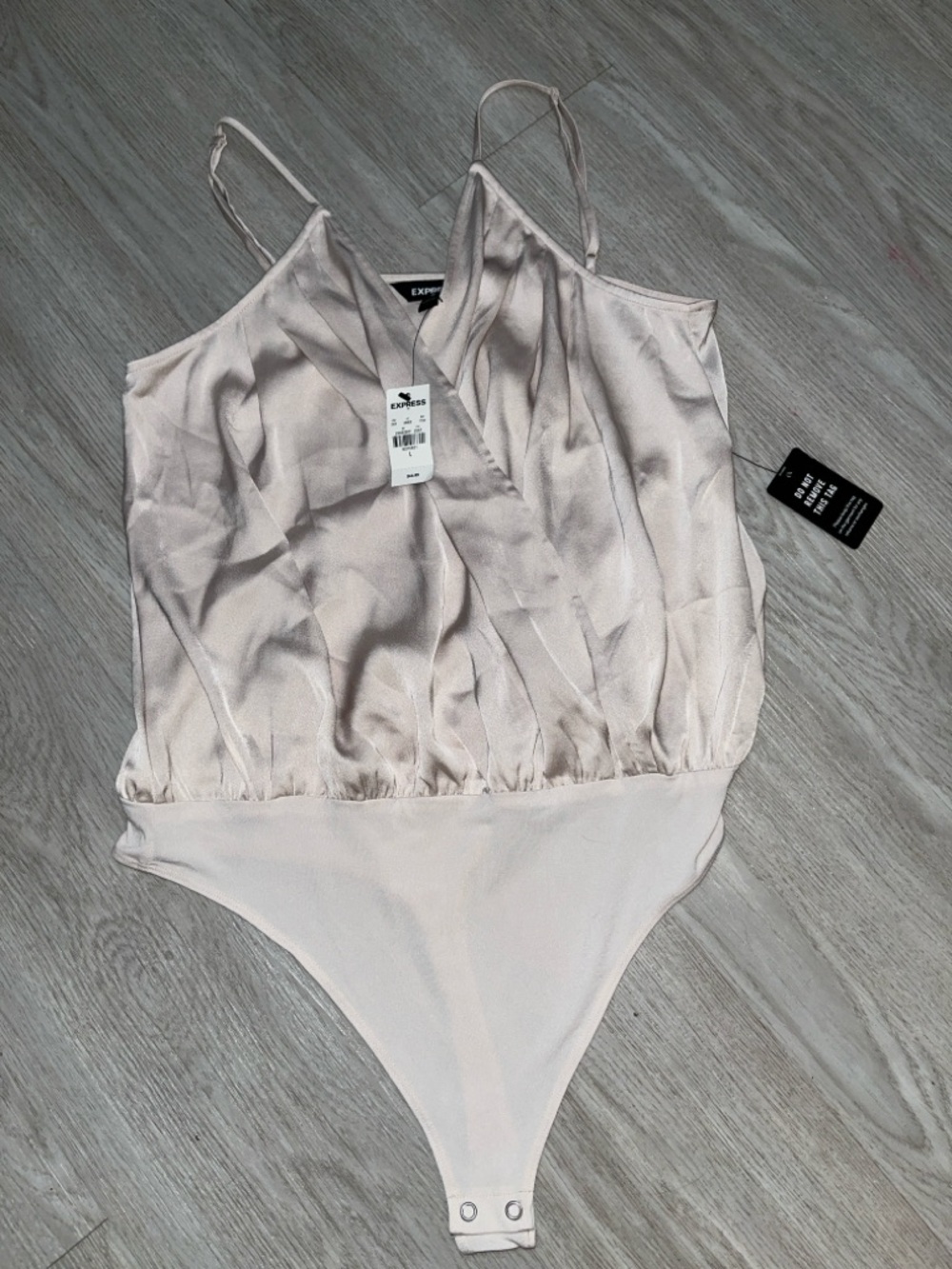 NWT! Express Satin Blouson Bodysuit in Champagne Large